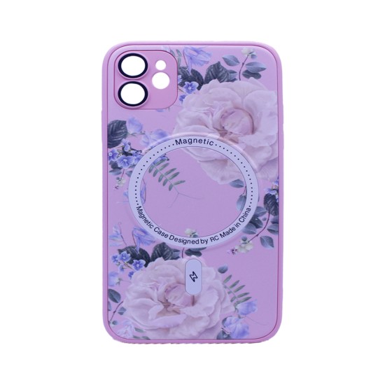 Capa Magnética com Desenho de Flores para Apple iPhone 12 Rosa